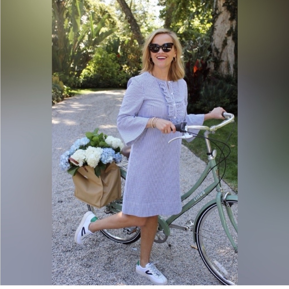 Draper James Striped Blue Long Sleeve Dress